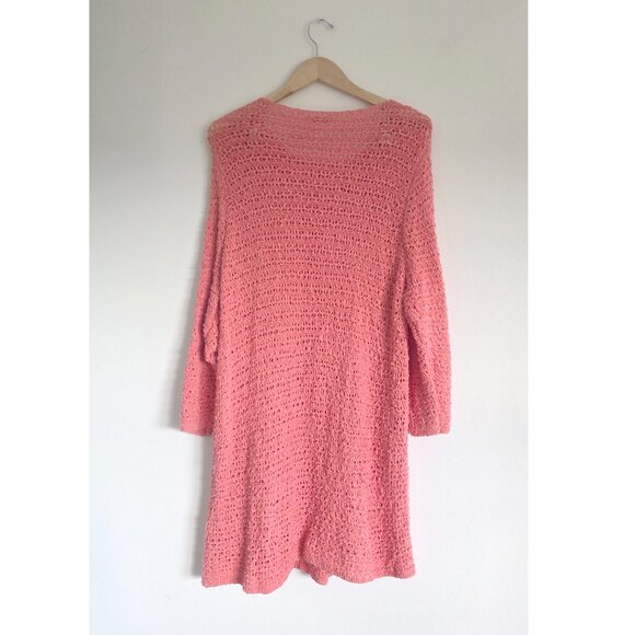 J. Jill Coral Open Crochet Knit Cotton Longline Sweater Cardigan Layering Piece - Picture 5 of 7